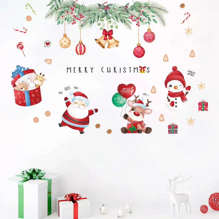 Cartoon Santa & Snowman Wall Stickers For Kids Room Decor