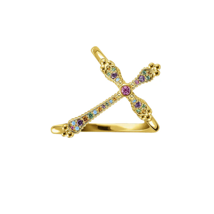 925 Sterling Silver Victorian Cross Ring Colourful Royalty