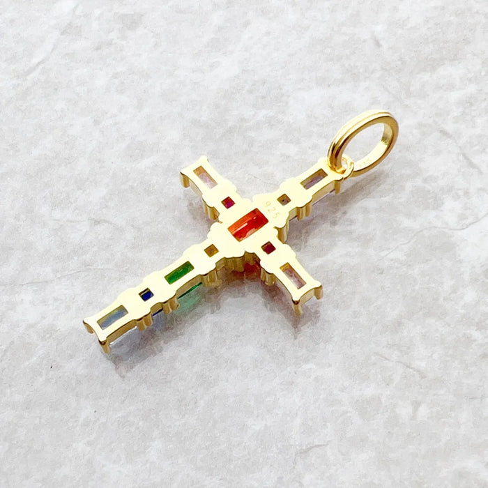925 Sterling Silver Gold Plated Pendant With Colourful Stones Faith Gift For Women
