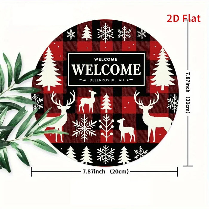 Round Holiday Decorative Metal Sign Christmas Theme 7.8X7.8 Inches