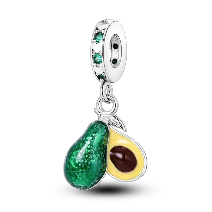 925 Sterling Silver Avocado Pendant Fits Bracelet Healthy Charm For Women