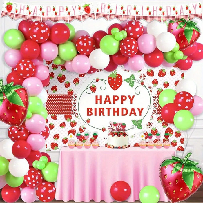 138Pcs Strawberry Balloon Wreath Arch Set Red Pink Green Balloon Set Birthday Party Home Decoration Music Festival Decoration