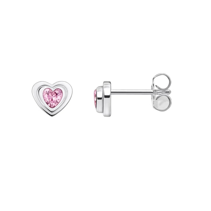 925 Sterling Silver Romantic Pink Heart Stud Earrings