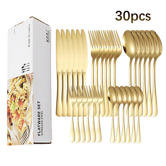 30 Piece Colourful Stainless Steel Cutlery Set For Home Kitchen