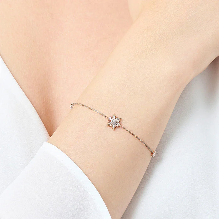 925 Sterling Silver Rose Gold Snowflake Bracelet Elegant Jewelry For Women