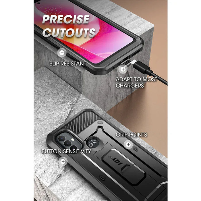 For Moto G 2022 Release Ub Pro Full-Body Rugged Belt Clip & Kickstand Case With Built-In Screen Protector