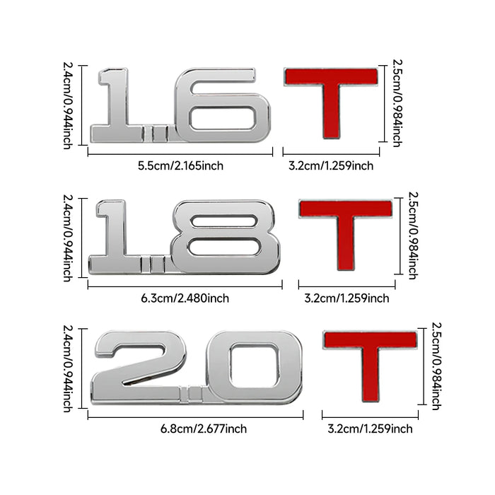 High-End 3D Metal Logo Sticker For 1.3T-3.0T Cars Universal Fit
