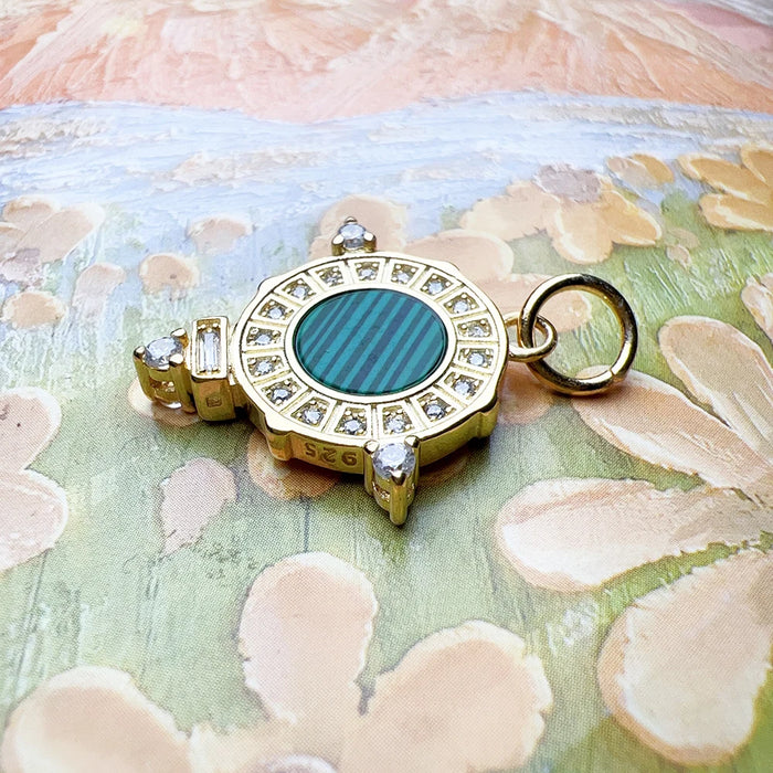 925 Sterling Silver Green Stone Snake Pendant Gold Plated Vintage Gift