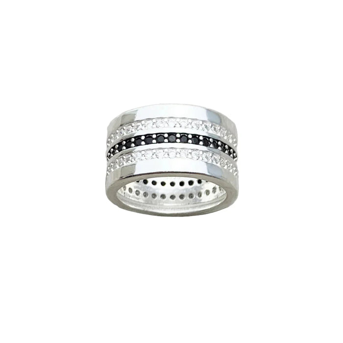 925 Sterling Silver Black & White Pave Entenity Ring Glam Fashion Jewelry For Women
