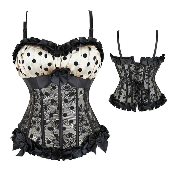 Apricot Polka Dot Corset With Zip & 14 Plastic Bones Plus Size S-6Xl