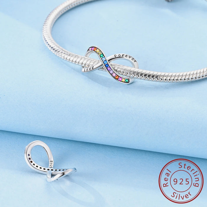 925 Sterling Silver Love Forever Charms Pendant Fits Bracelet Women Diy Gift