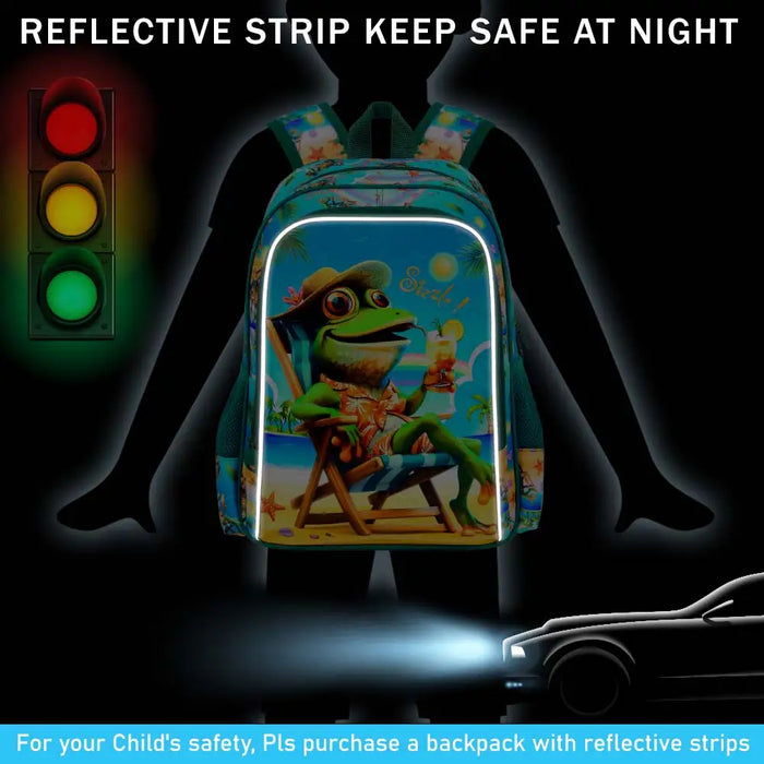 3 Piece Boys Backpack Set 16 Inch Bookbag Lunch Box Frog Design