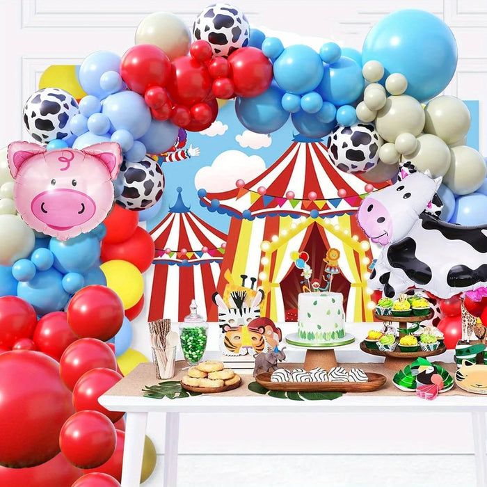 110Pcs Red Blue Farm Animal Themed Balloon Garland Arch Kit Suitable For Birthday Farm Themed Birthday Party Decoration Supplies