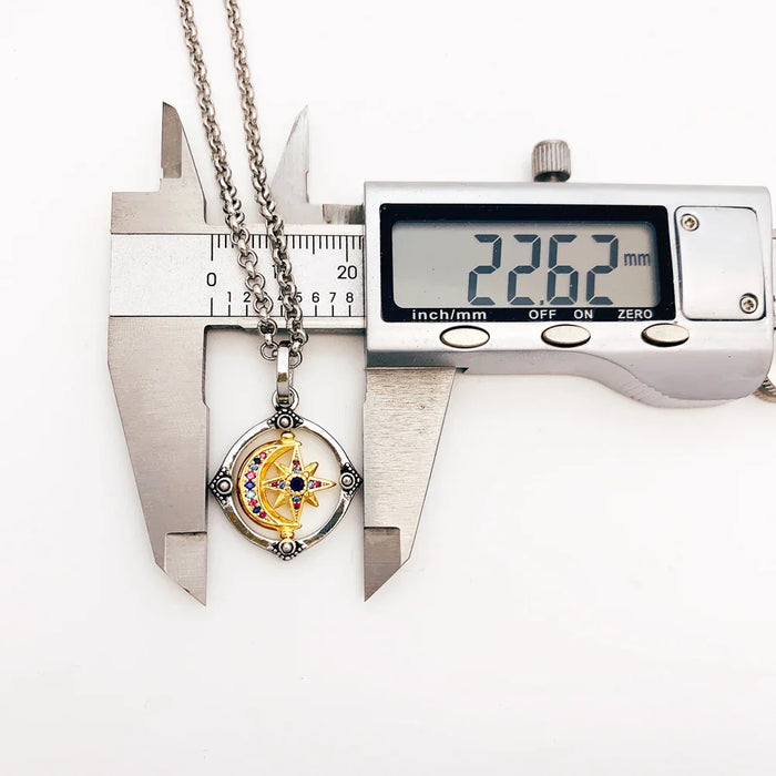 925 Sterling Silver Golden Star & Moon Pendant Necklace Lucky For Women