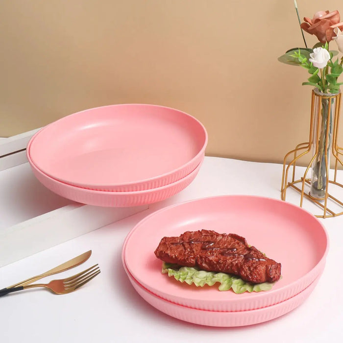 2 / 4 / 6 Piece Reusable Pink Striped Dining Table Plates