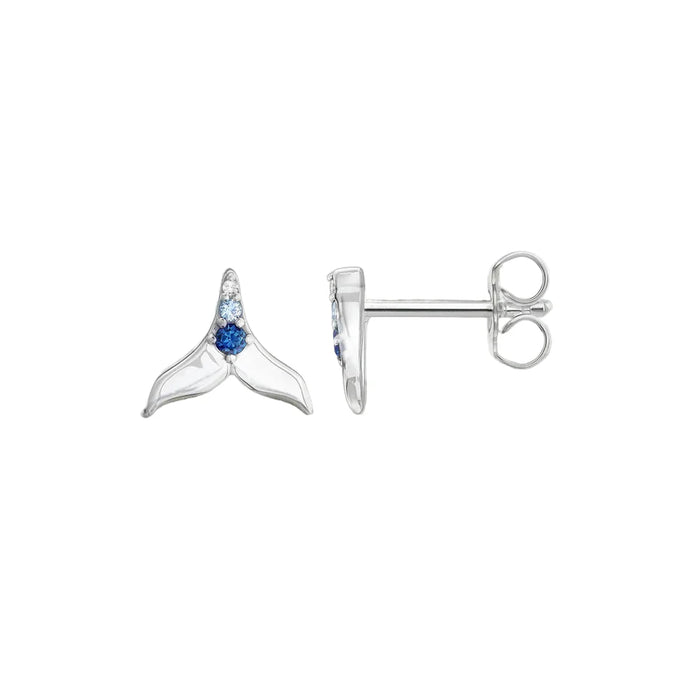 925 Sterling Silver Blue Stone Tail Fin Ear Studs Handcrafted