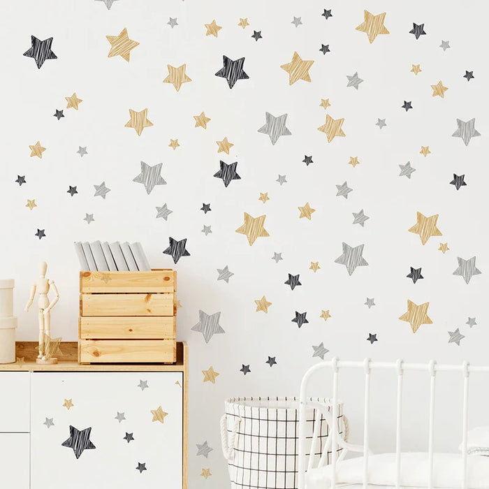Gold Black Stars Graffiti Wall Stickers For Kids Room Decor