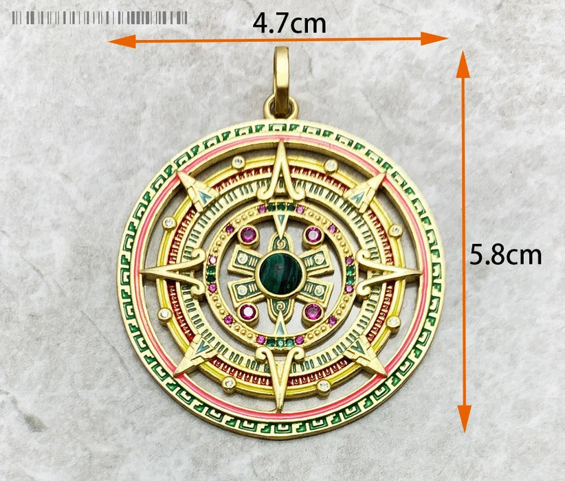 925 Sterling Silver Aztec Tiger Chakra Amulet Pendant Mythical Compass Jewelry For Women & Men