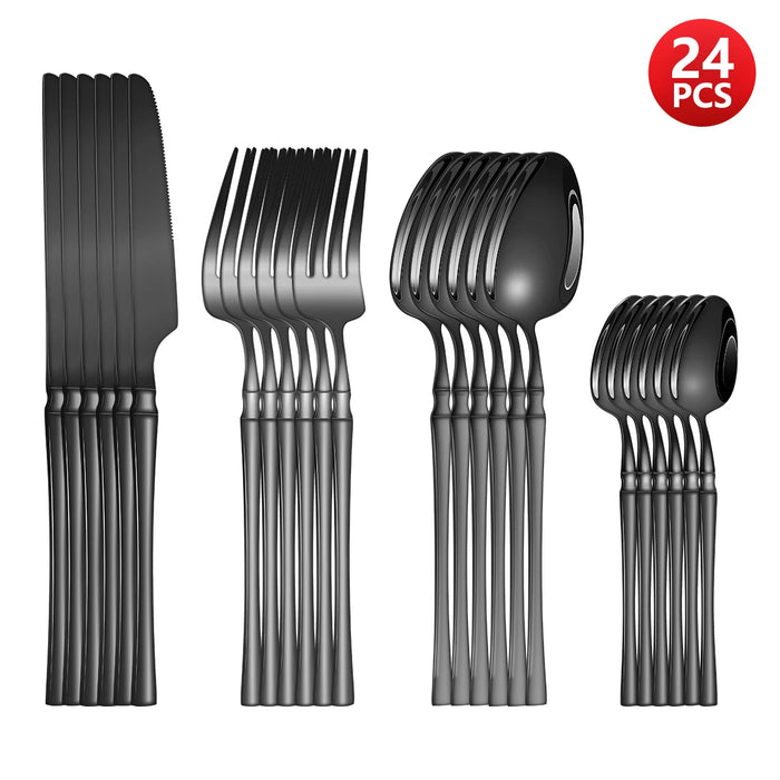 4 / 6 / 16 / 24 Piece Black Stainless Steel Tableware Set For Home Hotel And Kitchen Use