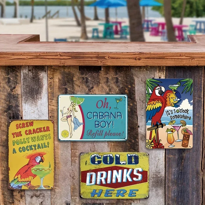 Outdoor Tiki Bar Signs Set 5 O'Clock & Cocktail