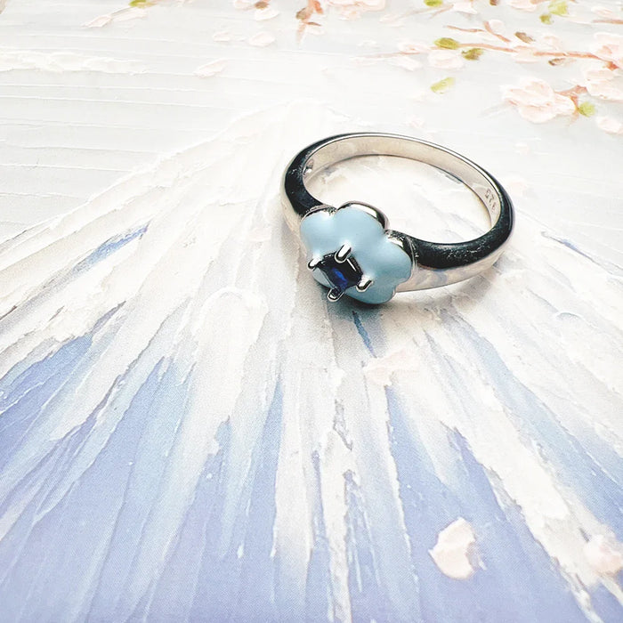 925 Sterling Silver Blue Flower Ring European Style Fine Jewelry For Women Trend