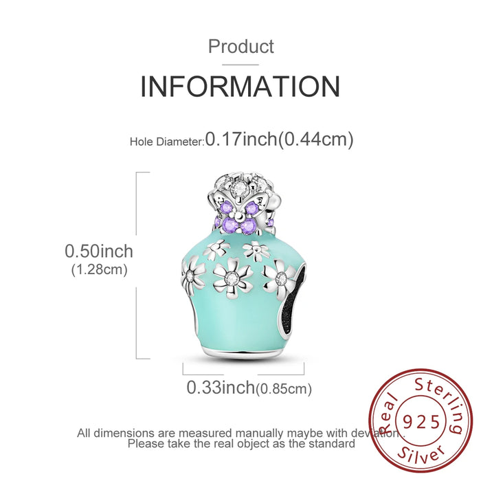 925 Sterling Silver Butterfly Perfume Charms For Women Blue Beads For Diy Jewelry