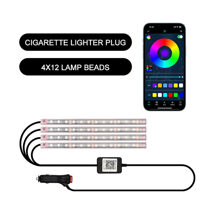 Usb Car Interior Ambient Foot Light Wireless Music Control Rgb Atmosphere Decor