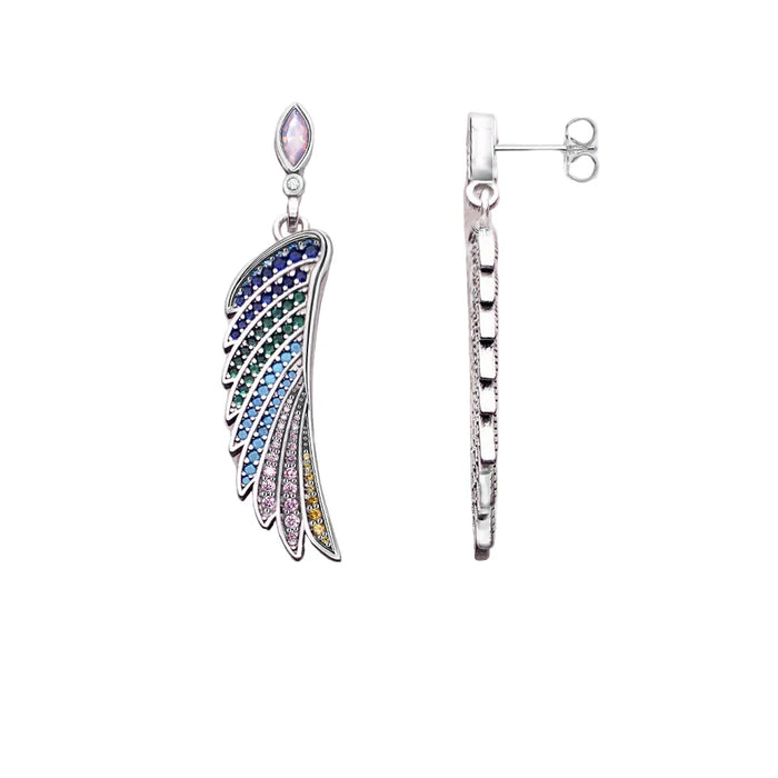 925 Sterling Silver Rainbow Hummingbird Wing Earrings Boho For Women