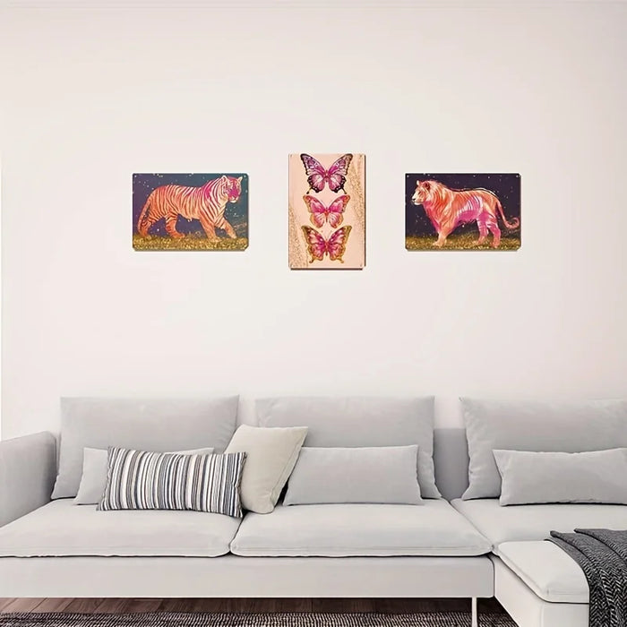 Chic Pink Animal Tin Signs 3Pcs Set