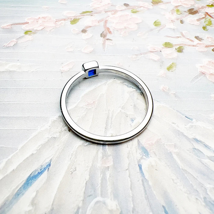 925 Sterling Silver Square Blue Stone Ring Timeless European Style Jewelry For Women Romantic Gift