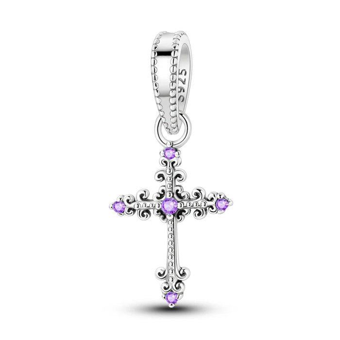 925 Sterling Silver Purple Cross Pendant Fits Bracelets & Necklaces Diy Gift For Women