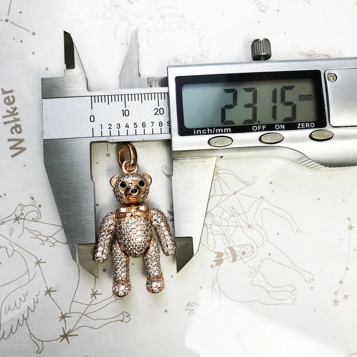 925 Sterling Silver Rose Gold Teddy Bear Pendant Cute Accessory For Women