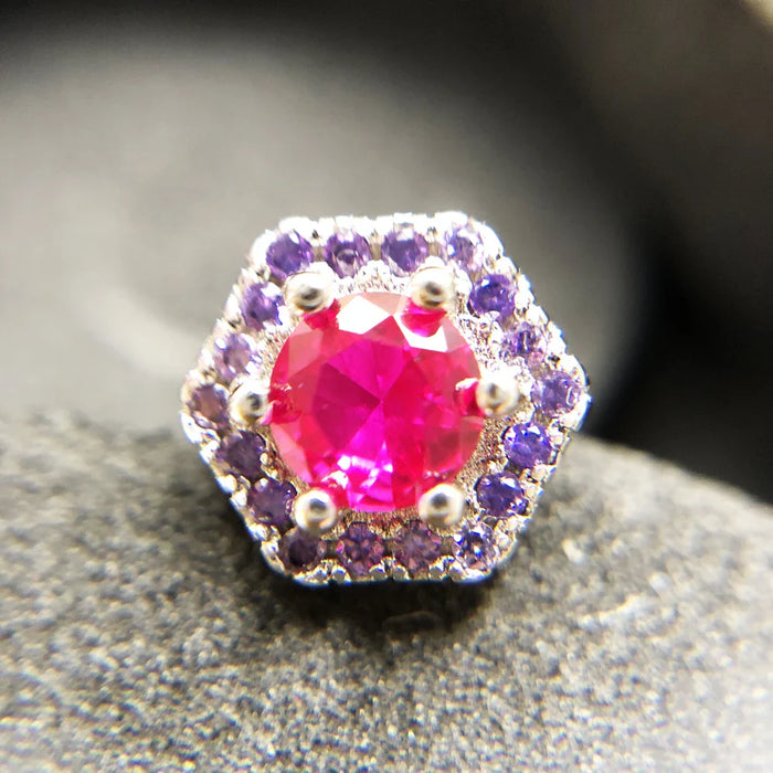 925 Sterling Silver Red Hexagon Stud Earrings Handcrafted Boho Gift