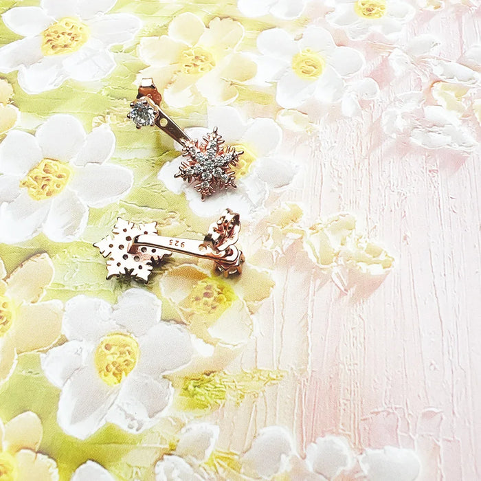 925 Sterling Silver Romantic Gift Snowflake Earrings Rose Gold Women