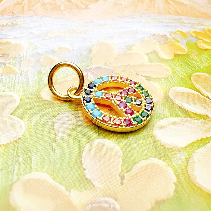 925 Sterling Silver Colourful Stones Golden Pendant Peace Design Gift For Women & Men