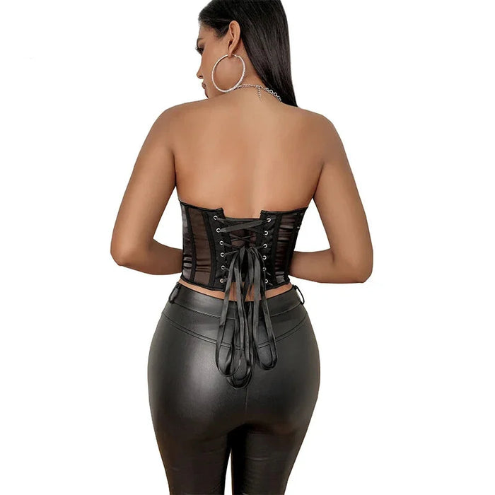 Mesh Corset Top With Padded Cups Short Torso Bustier For Women Black Summer See Through Design