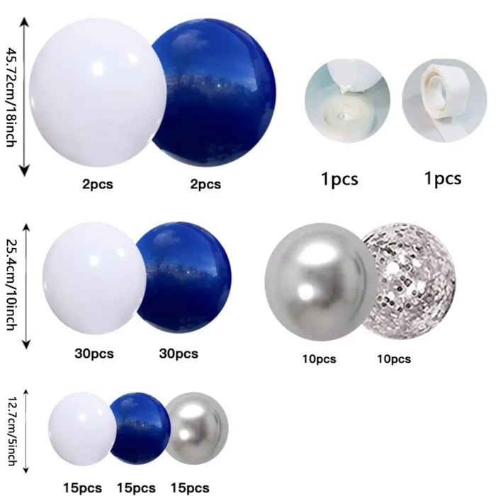 131Pcs Ink Blue Silver White Balloon Arch Set 10 " Birthday Wedding Party Background Decoration Party Supplies Required