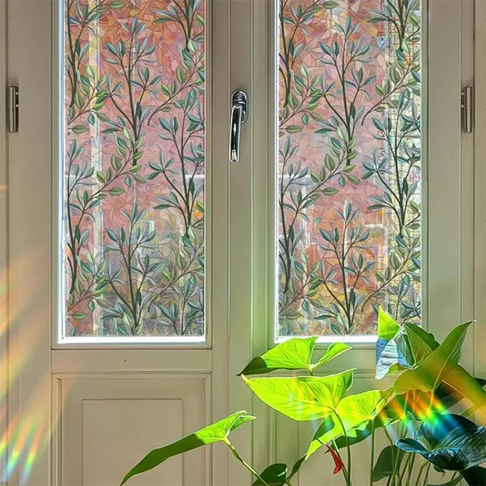 Green Vines Leaves Stained Glass Window Film - Frosted Decals For Kitchen Door