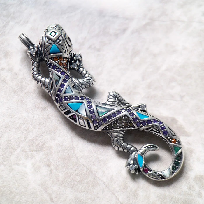 925 Sterling Silver Turquoise Lizard Pendant Spring Fine Jewelry Gift For Women & Men