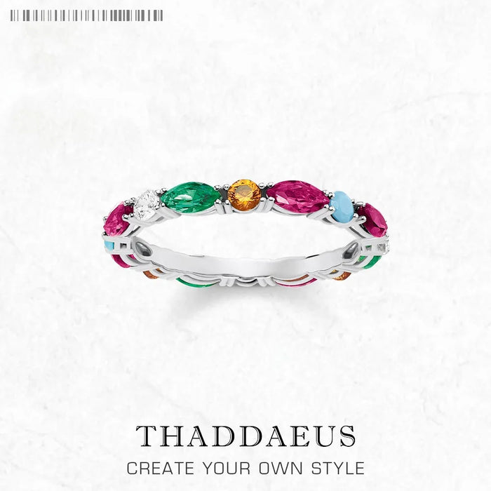 925 Sterling Silver Colourful Stones Royal Ring Europe Style Bridal Set