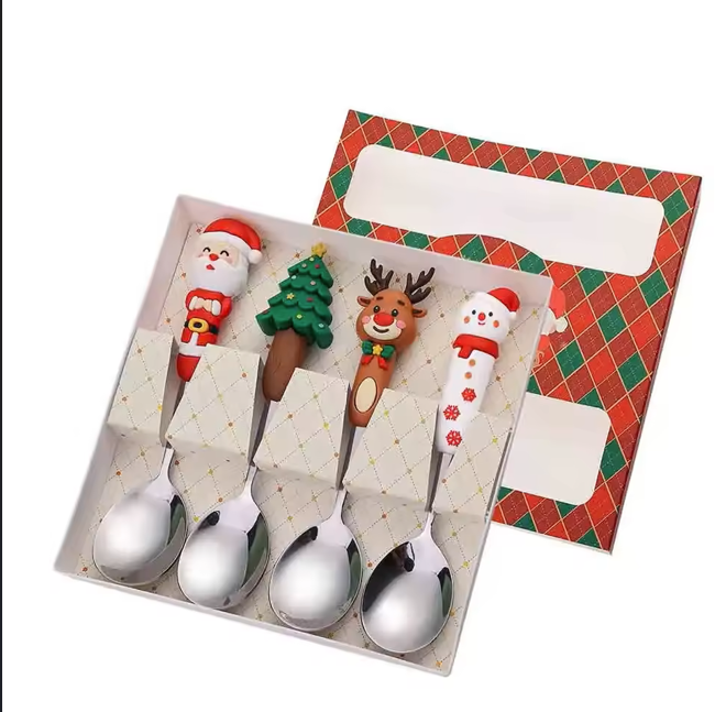 4 Piece Christmas Cutlery Set Stainless Steel Spoon & Fork With Cartoon Doll Design