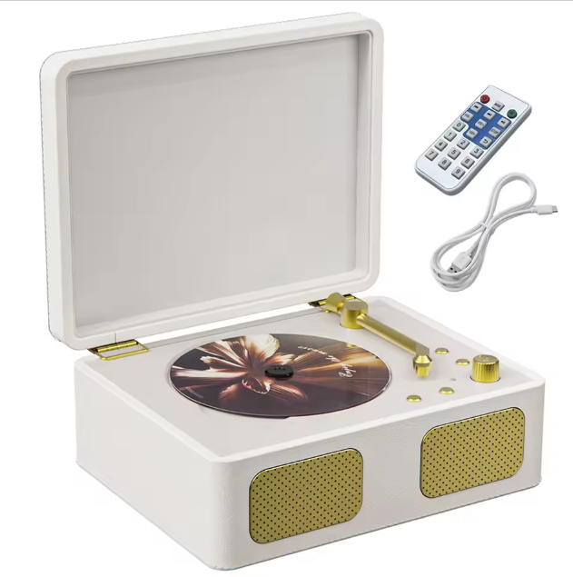 Retro Cd Player Bluetooth Speaker Turntable Speaker Bluetooth 5.4 Wireless Cd Player 3.5Mm Aux Desktop Player For Desktop Pc