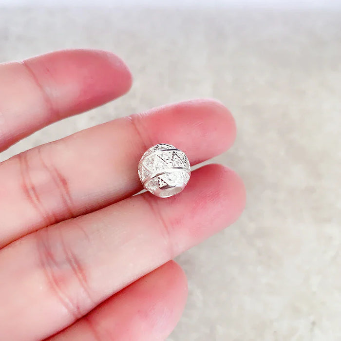 925 Sterling Silver Zig Zag Bead Ball Charm For Women Diy Fine Jewelry Gift