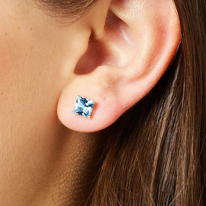 925 Sterling Silver Square Princess Cut Stud Earrings