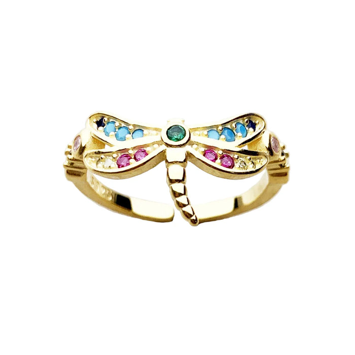 925 Sterling Silver Bohemian Dragonfly Ring With Coloured Stones