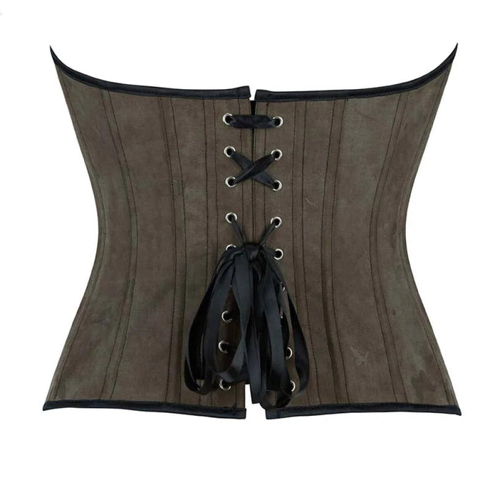 Army Green Steampunk Bustier Front Busk Back Tight Deep V-Neck Strapless Velvet Corset Top