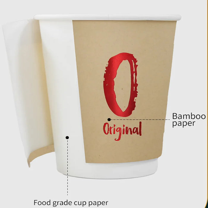 25 Piece Bamboo Double Wall Paper Cups For Hot / Cold Drinks Natural & Eco Friendly