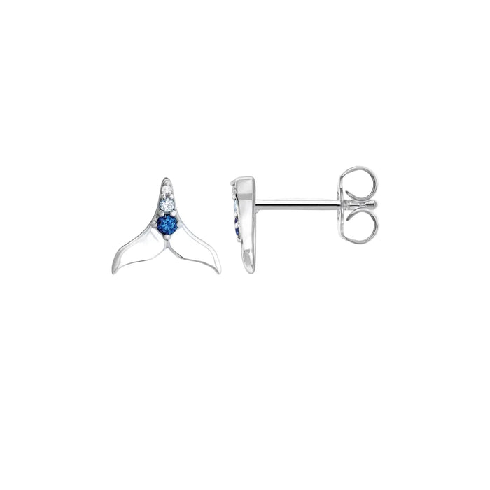 925 Sterling Silver Blue Stone Tail Fin Ear Studs Handcrafted