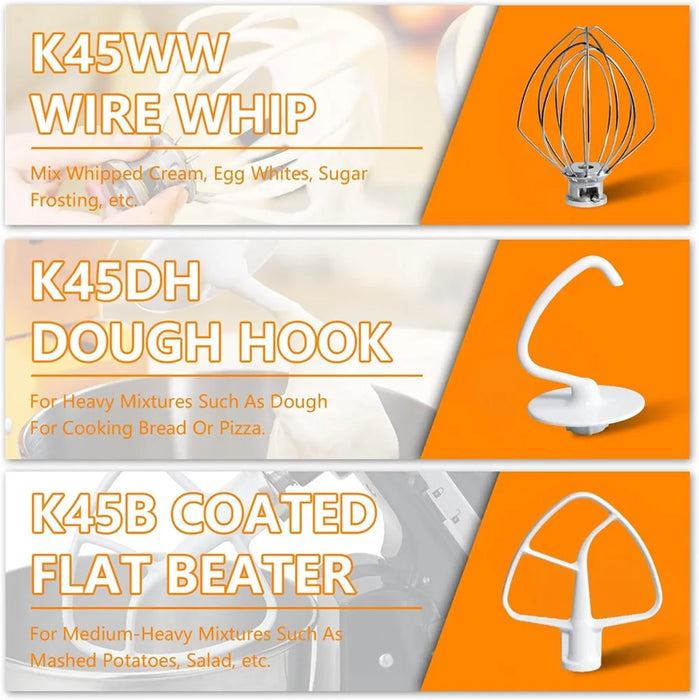 K45Ww Wire Whip K45Dh Dough Hook K45B Coated Flat Blade Paddle Replacement For Kitchenaid Tilt-Head Stand Mixer Attachments