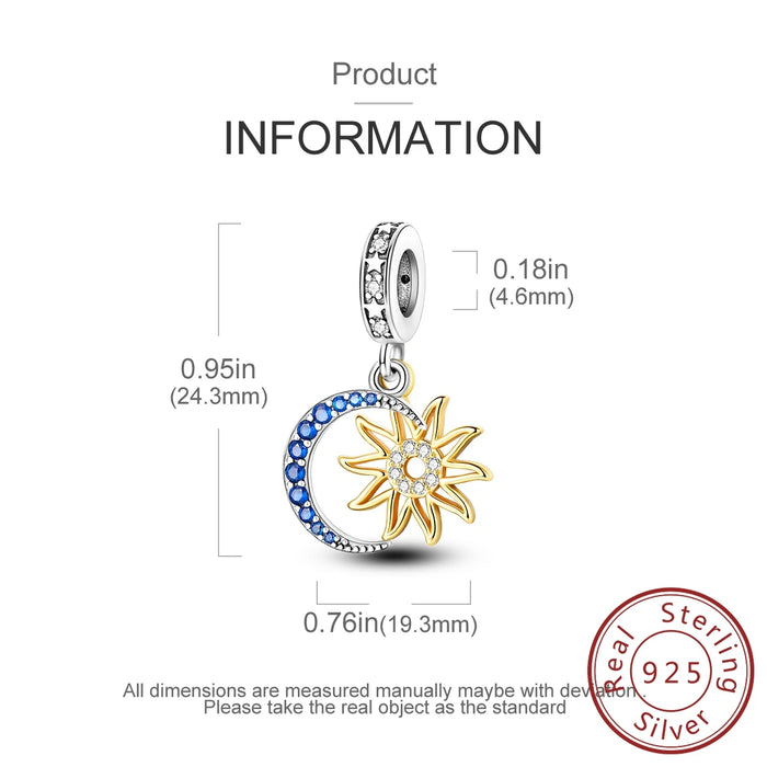 925 Sterling Silver Sun Moon Star Pendant Fits Bracelets & Necklaces Diy Gift